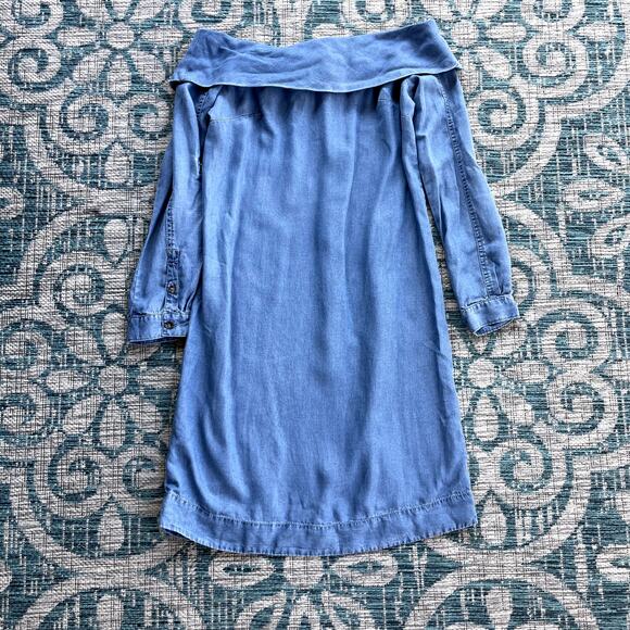 Anthropologie Blue Chambray‎ Off Shoulder Mini Dress - Size 00 - Picture 2 of 8